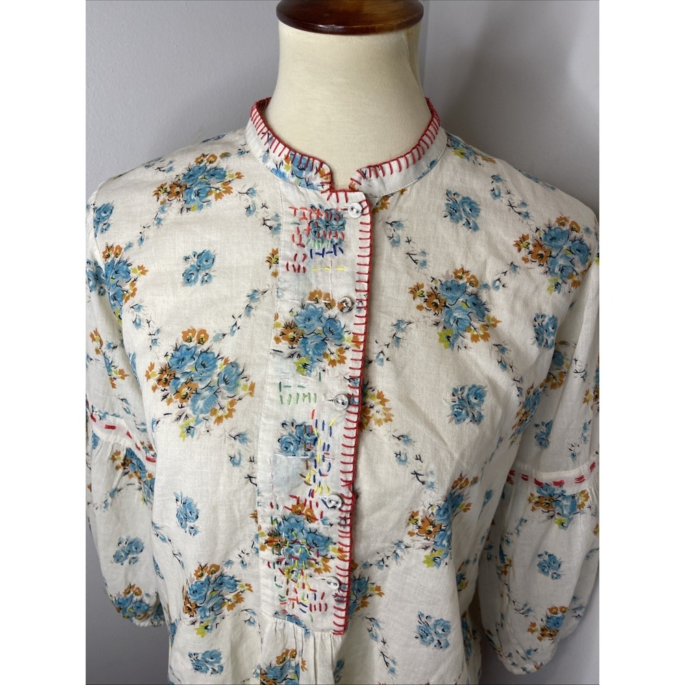 Johnny Was Leti Blouse Cream Floral Peasant Cottagecore Size Small S - Picture 7 of 10